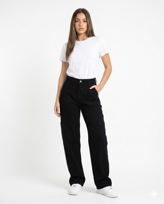 Straight Fit Black Casual Jeans Gabardine
