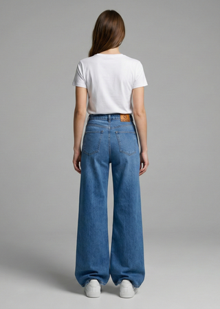 Wide Leg Big Size Med Blue Casual Jeans
