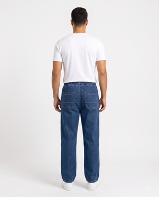 Elastic  Waist  Wide Leg Dark Blue Casual Jeans