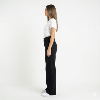 Wide Leg Black Casual Jeans