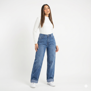 Turn Up Wide leg Blue Casual Jeans