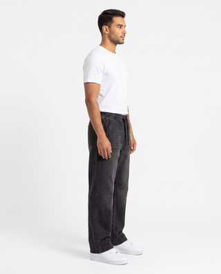Elastic  Waist  Wide Leg Grey Casual Jeans