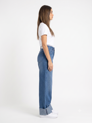 Turn Up Wide Leg Blue Casual Jeans