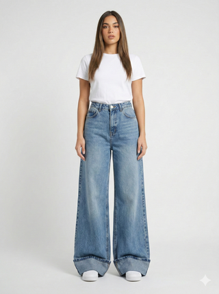 Wide Leg Big Size Storm Light Blue Casual Jeans