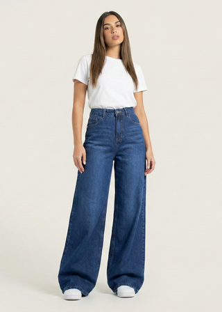 Wide Leg Big Size Dark Blue Casual Jeans