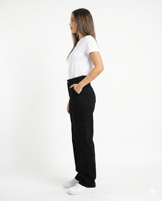 Straight Fit Black Casual Jeans Gabardine