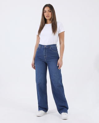 Wide Leg Big Size Mid Blue Casual Jeans