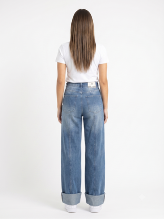 Turn Up Wide Leg Blue Casual Jeans