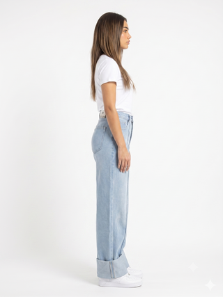 Turn Up Wide Leg  Ice Blue Casual Jeans