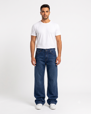 Loose Wide Leg Fit Dark Blue Casual Jeans