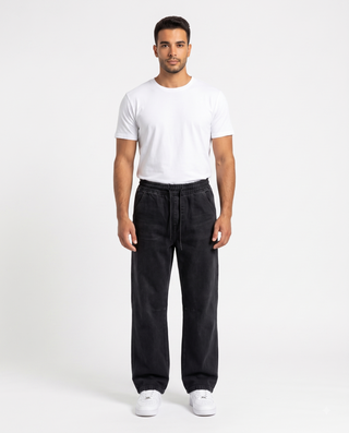 Elastic  Waist  Wide Leg  Dark Grey Casual Jeans