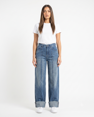 Turn Up Wide Leg Blue Casual Jeans
