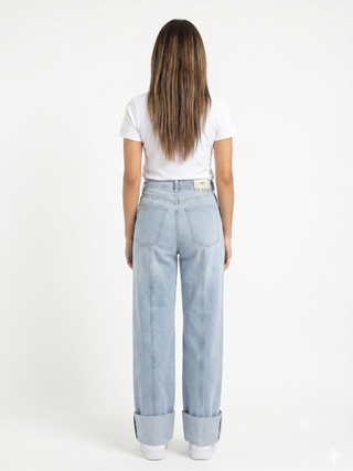 Turn Up Wide Leg  Ice Blue Casual Jeans