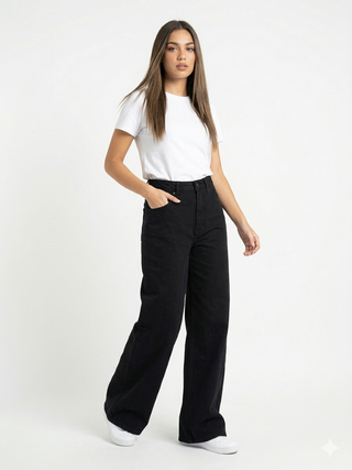 Wide Leg Black Casual Jeans