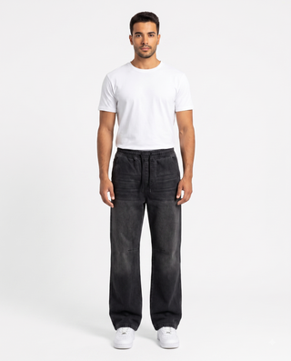Elastic  Waist  Wide Leg Grey Casual Jeans