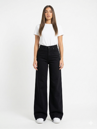 Wide Leg Black Casual Jeans