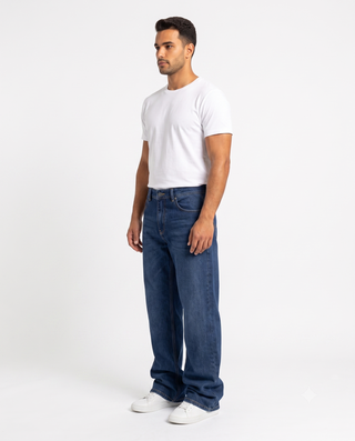 Loose Wide Leg Fit Dark Blue Casual Jeans