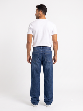 Loose Wide Leg Fit Dark Blue Casual Jeans