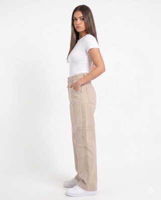 Straight Fit Beige Casual Jeans Gabardine
