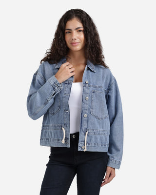 Medium Blue Front Pocket Denim Jacket With Strap