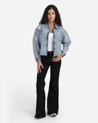 Light Blue Denim Jacket With Zipper