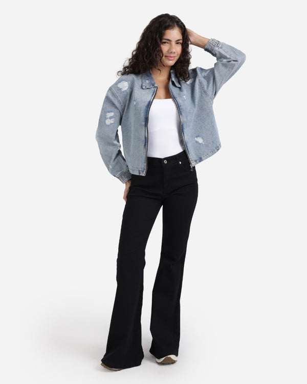 Light Blue Denim Jacket With Zipper