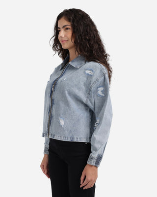 Light Blue Denim Jacket With Zipper
