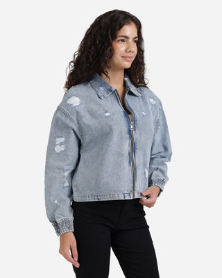 Light Blue Denim Jacket With Zipper
