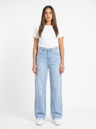 Wide Leg Ice Blue Casual Jeans