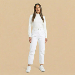 Mom Fit White Casual Jeans