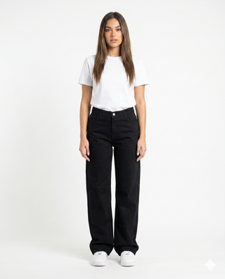 Wide Leg Black Casual Jeans