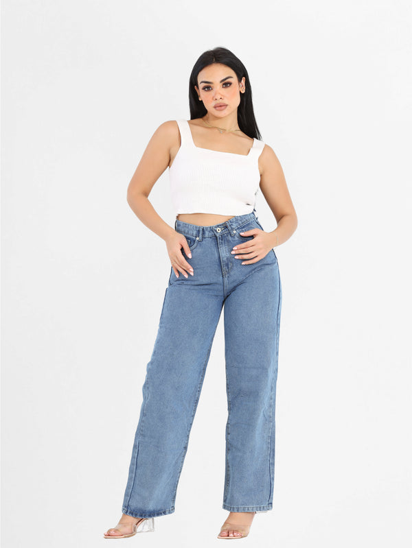 Wide Leg Light Blue Casual Jeans