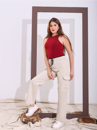 Cargo Beige Casual Gabardine