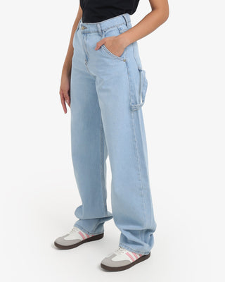 Wide Leg With Stripe Ice Blue Casual Jeans