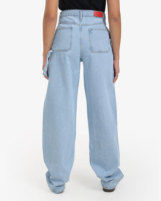 Wide Leg With Stripe Ice Blue Casual Jeans