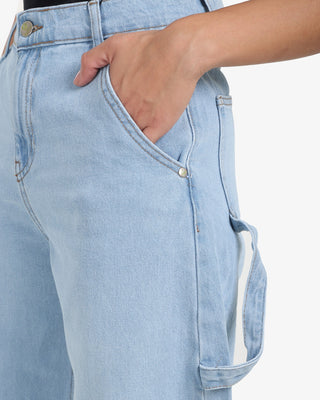 Wide Leg With Stripe Ice Blue Casual Jeans