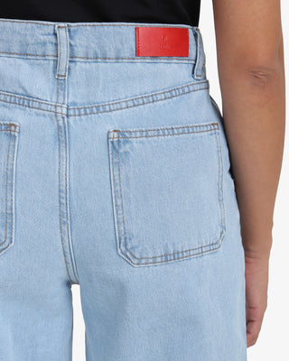 Wide Leg With Stripe Ice Blue Casual Jeans