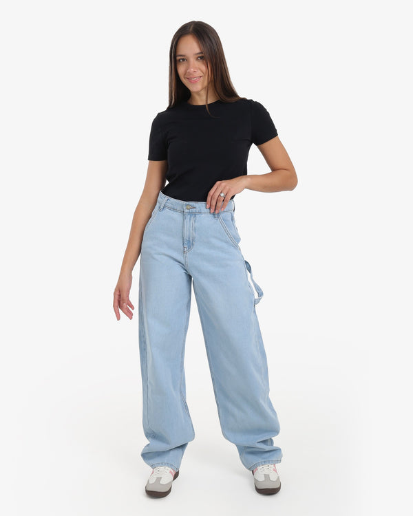 Wide Leg With Stripe Ice Blue Casual Jeans