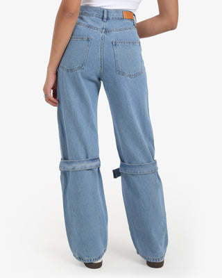 Wide Leg Strap Light Blue Casual Jeans