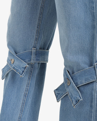 Wide Leg Strap Light Blue Casual Jeans