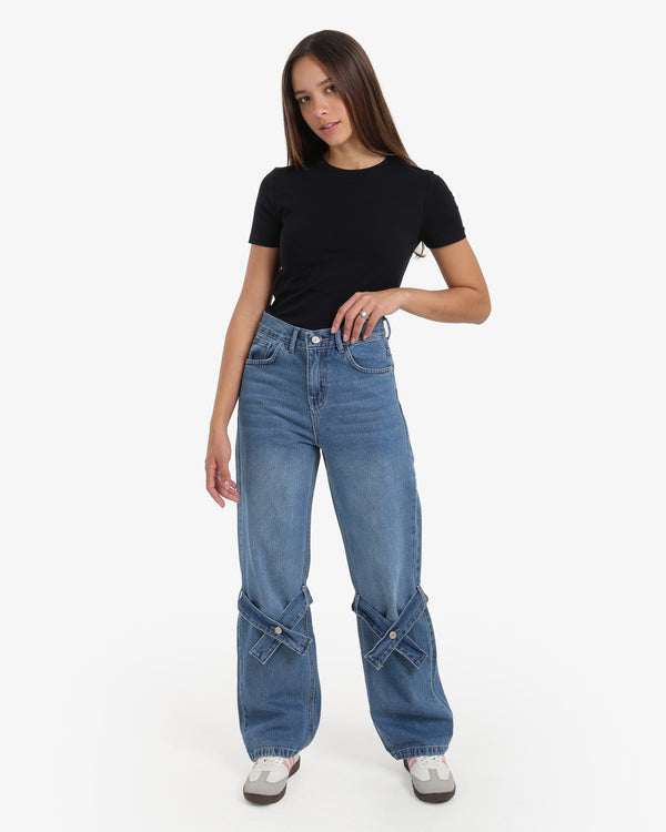 Wide Leg Blue Casual Jeans