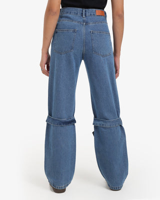 Wide Leg Strap Blue Casual Jeans