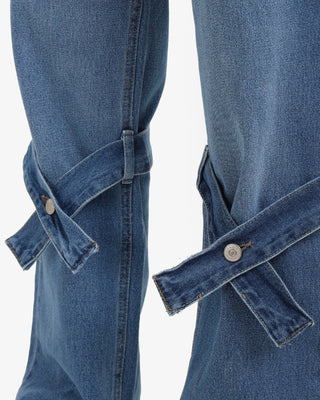 Wide Leg Strap Blue Casual Jeans