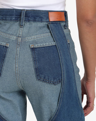 Two Denim Shades (Dark Blue X Blue) Patch Work Wide Leg Casual Jeans