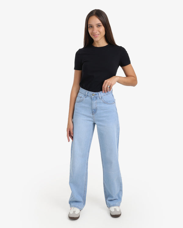 Wide Leg Ice Blue Casual Jeans