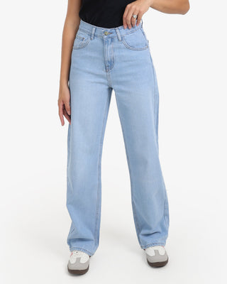 Wide Leg Ice Blue Casual Jeans