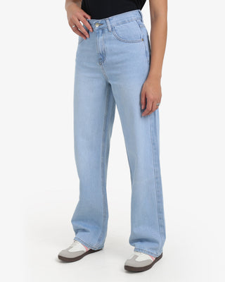 Wide Leg Ice Blue Casual Jeans