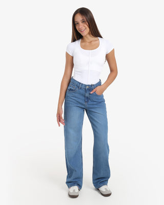 Wide Leg Sky Blue Casual Jeans