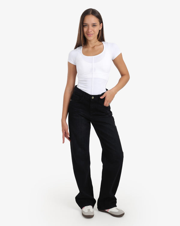 Wide Leg Black Casual Jeans