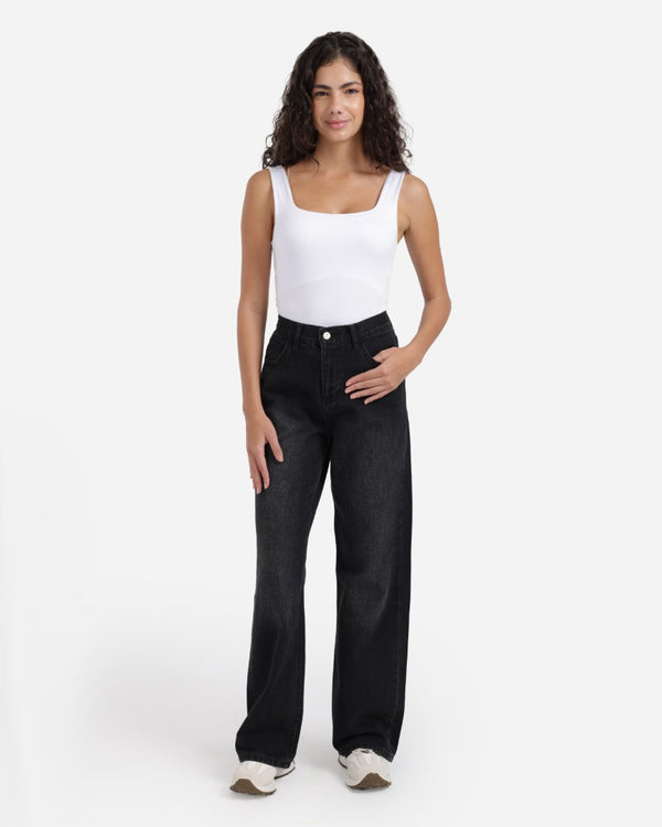 Wide Leg Black Rhine Stone Casual Jeans